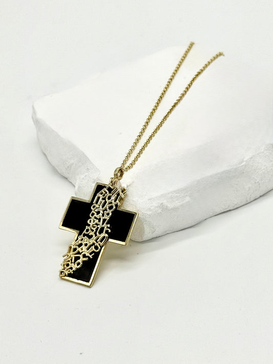 Black Cross Necklace Gold