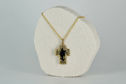 Black Onix Golden Cross Necklace