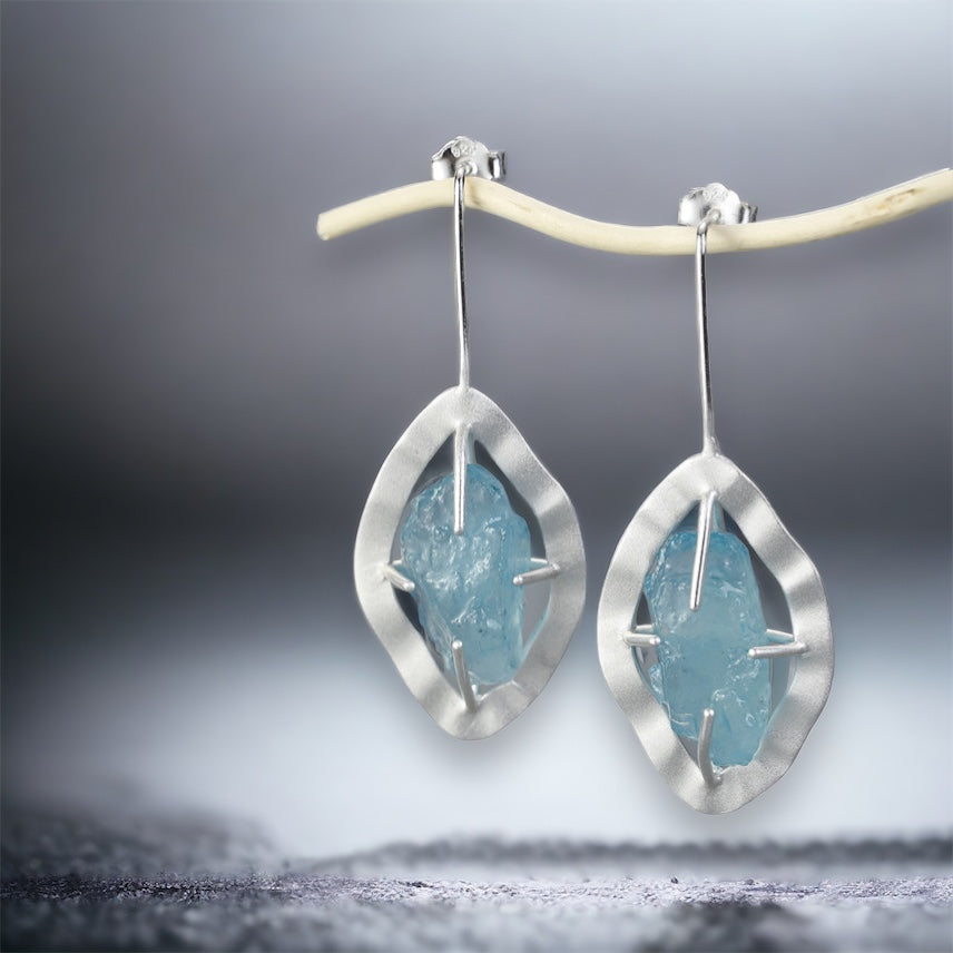 Aquamarine Earrings Round Silver