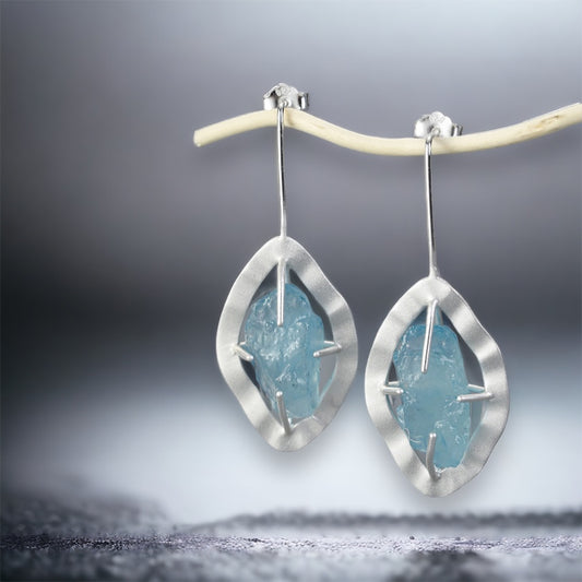 Aquamarine Earrings Round Silver