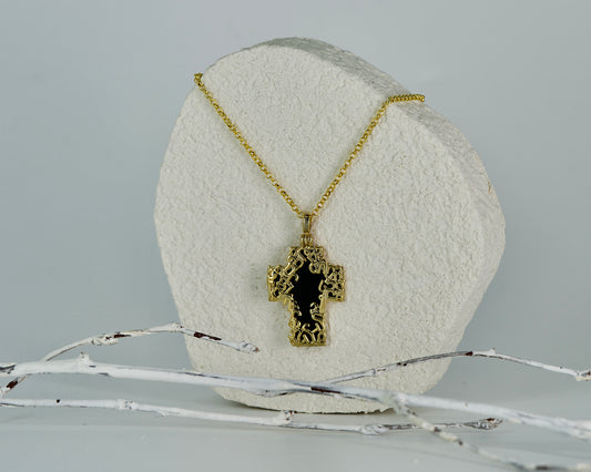 Black Onix Golden Cross Necklace
