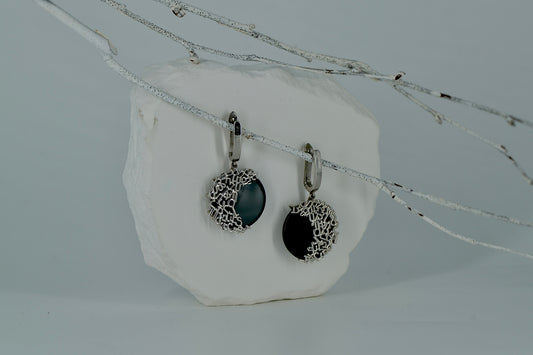 Black Onyx Moon Earrings