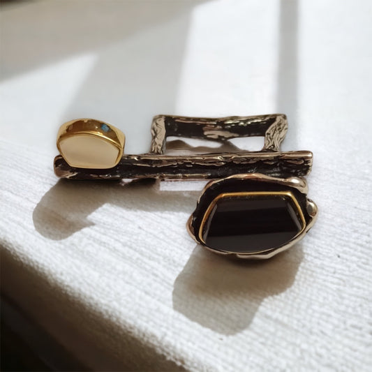 Black Onyx & White Sadaf Ring