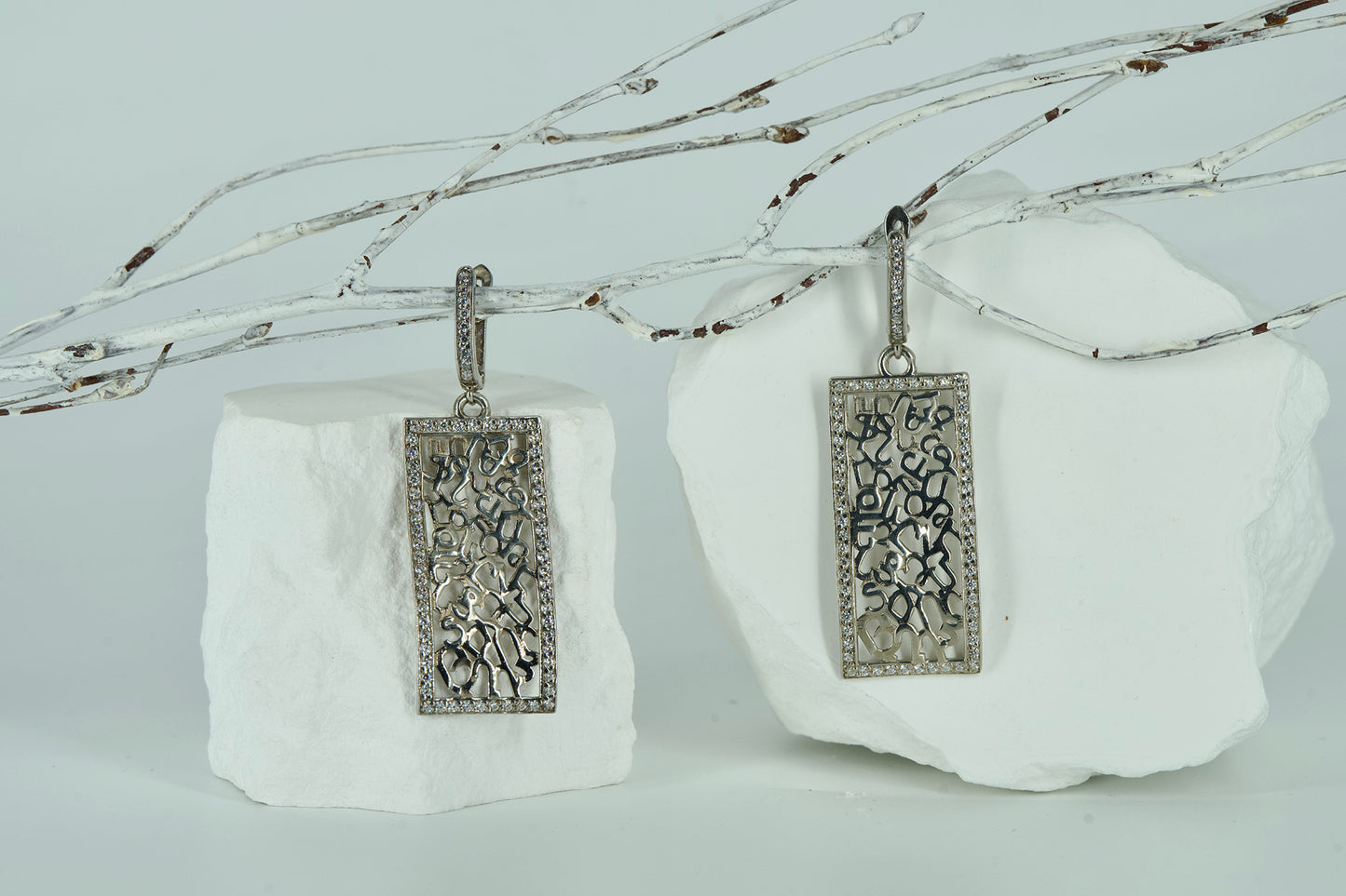 Silver Alphabet Vertical Earrings