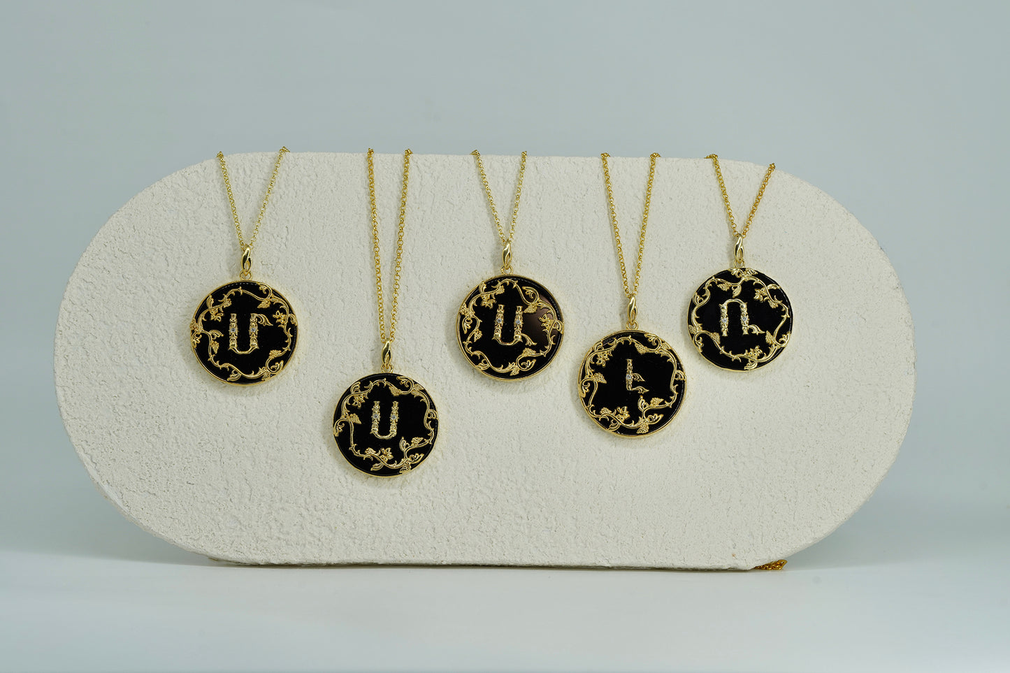 Leaf Onyx Initial Pendant