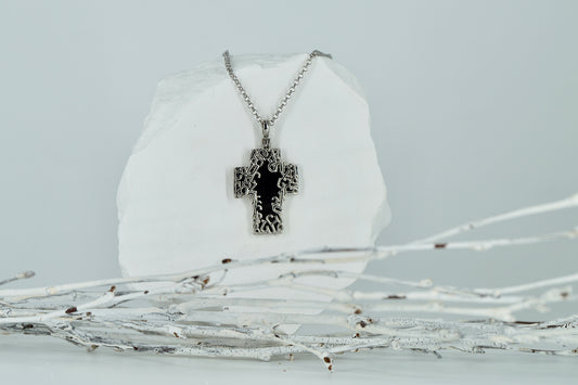Black Onix Silver Cross Necklace