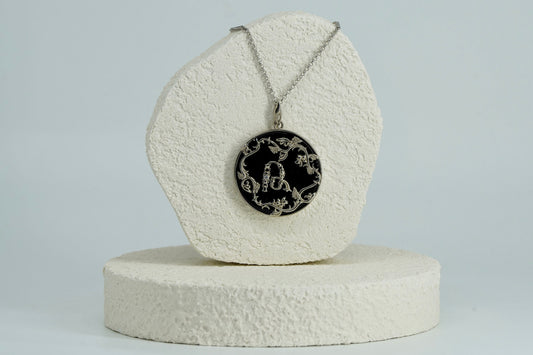 Black Onyx Silver Initial Necklace