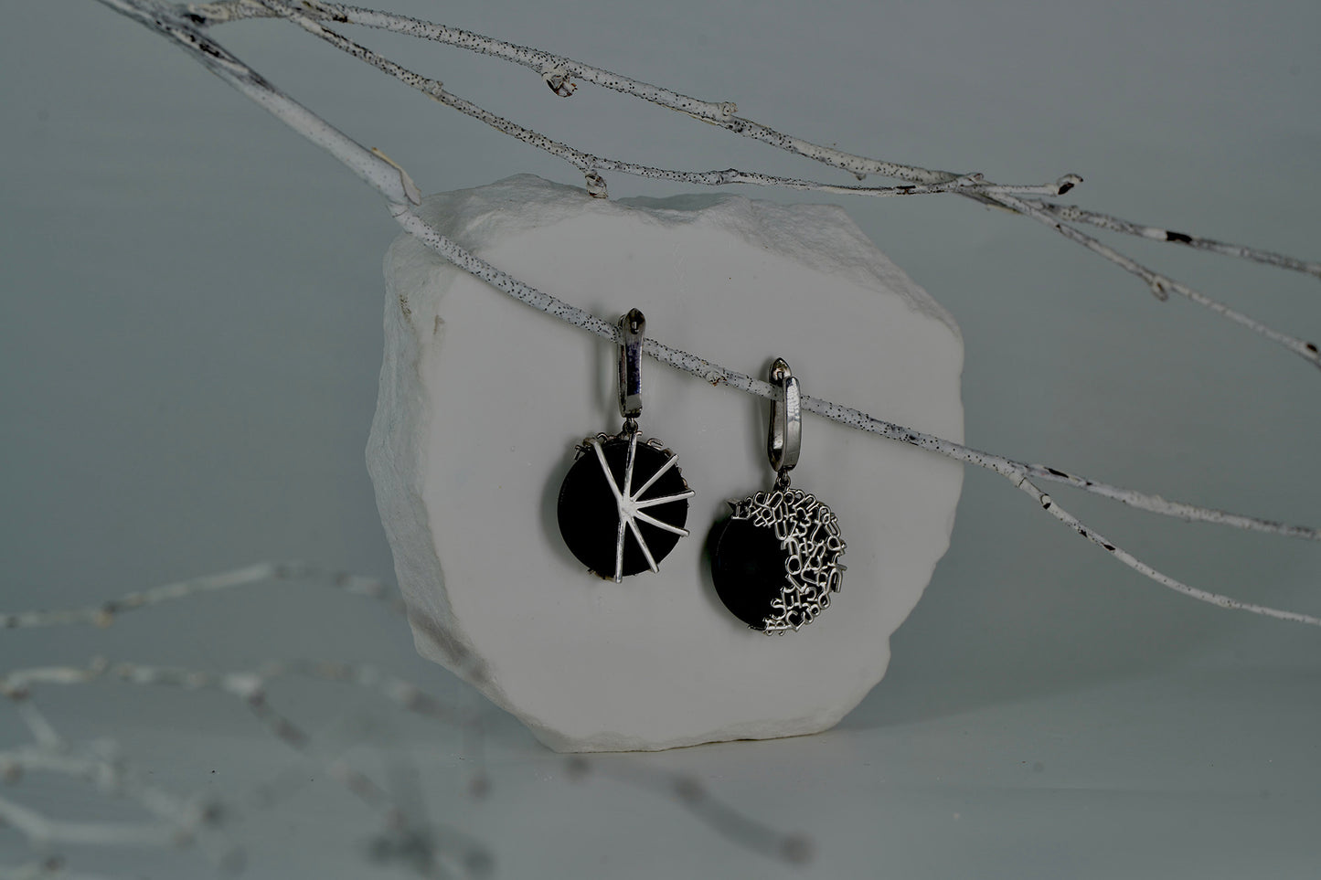 Black Onyx Moon Earrings